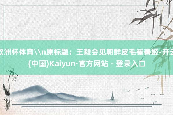 欧洲杯体育\n原标题：王毅会见朝鲜皮毛崔善姬-开云(中国)Kaiyun·官方网站 - 登录入口
